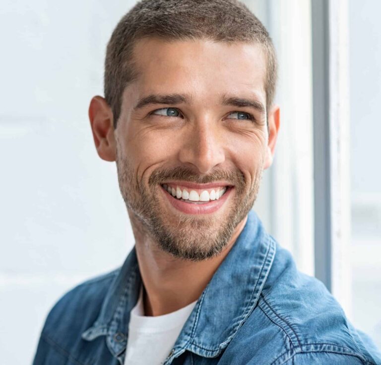 Confident,Young,Man,Looking,Away,With,Big,Smile.,Happy,Handsome